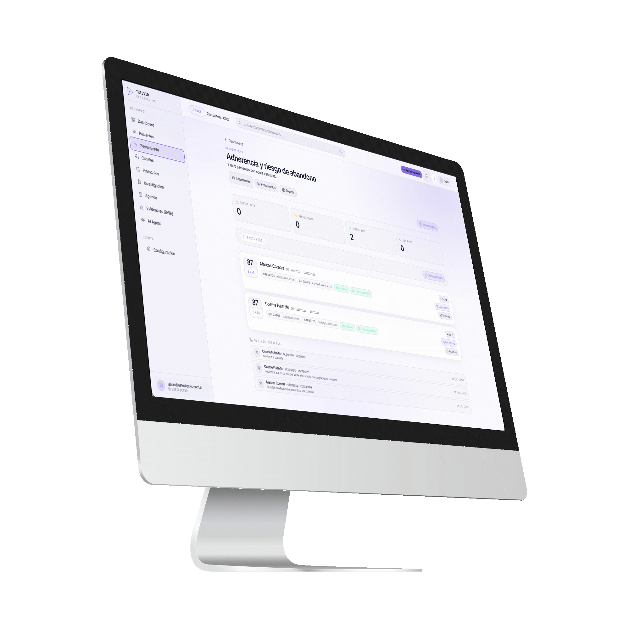 Panel de control de TRIEVID en uso, mostrado en un iMac